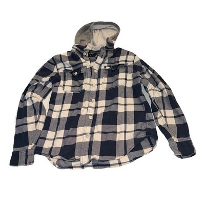 Skater Boi Hooded Blue And Gray Hollister Flannel Size M
