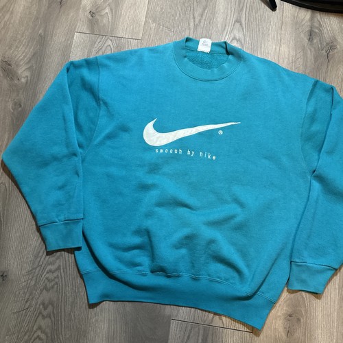 Vintage 90s Nike Swoosh By Nike Crewneck Sweatshirt Teal Size Large USA Made - Picture 2 of 7