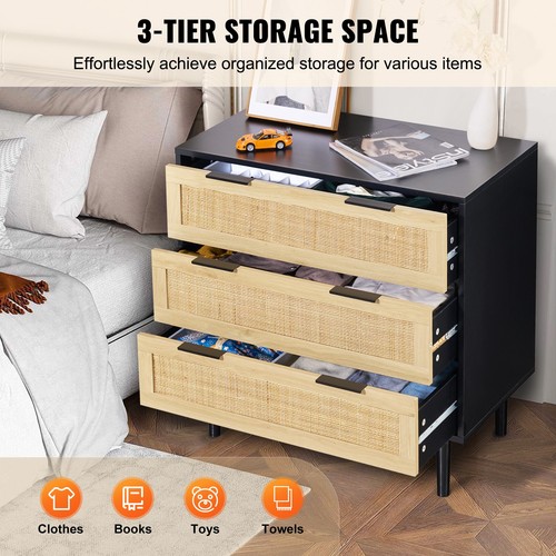 Rattan Drawer Dresser Natural Rattan Closet Dresser 3 Drawers for bedroom - Picture 3 of 12