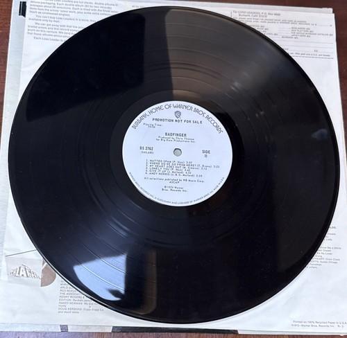 12" LP M- Badfinger Badfinger 1974 Warner Bros. Promo BS 2762, Ex - Foto 5 di 5