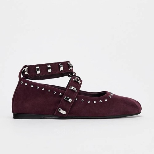 Zapatos de salón retro con remaches para mujer primavera nuevos moda punta redonda zapatos planos de ballet - Imagen 7 de 25
