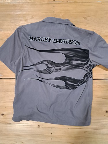Harley Davidson Herren Large Button Up Kurzarm Kragen Skull Flame Hemd - Bild 6 von 6