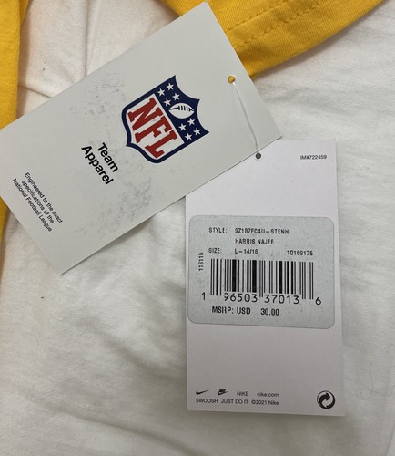 ¡NUEVO CON ETIQUETAS! Camiseta Nike Amarilla Pittsburgh Steelers Najee Harris #22; Juvenil Lg (14/16) - Imagen 4 de 9