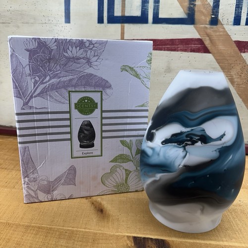 Scentsy Explore Oil Diffuser Shade Only with Box- Blue Gray White Marble Aqua - Picture 1 of 11