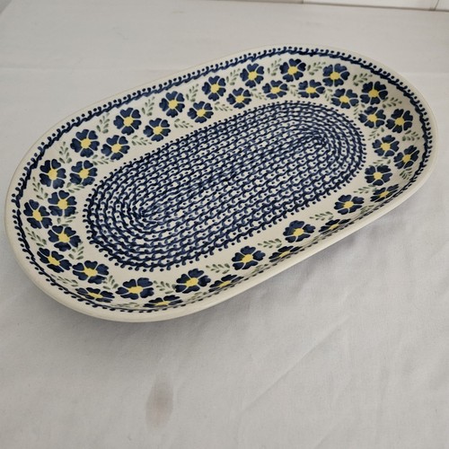 Polish Pottery Manufaktura Oval Platter Blue Floral Pattern Boleslawiec Handmade - Picture 5 of 8