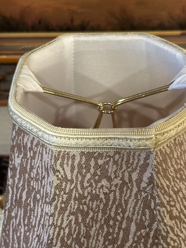 Beautiful Clip On Lamp Shade-5”H-Beige/Gold Shimmery Design-w/Hanging Beading- - Picture 2 of 14
