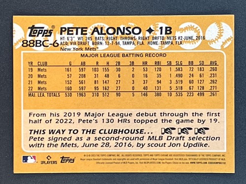 PETE ALONSO 2023 Topps Chrome 1988 Topps Insert #88BC-6 New York Mets - Picture 2 of 2