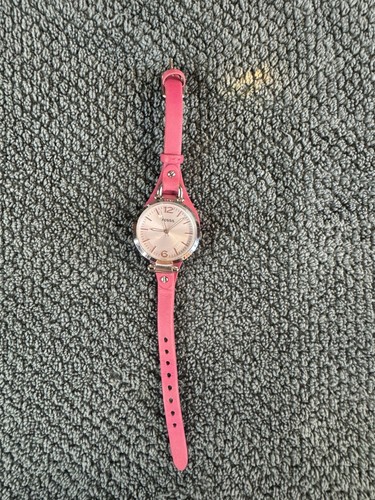 Womens Fossil Georgia ES3299 Watch Pink Leather Band Silver Dial New Battery - Picture 2 of 4
