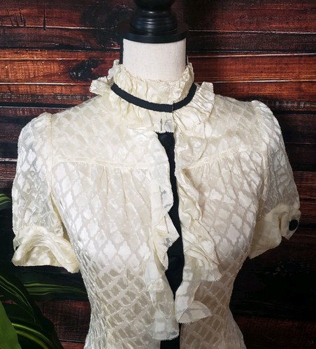 Diane Von Furstenberg Size 2 Kailey Top Sheer Victorian Ruffle Blouse Cream Silk - Picture 3 of 14