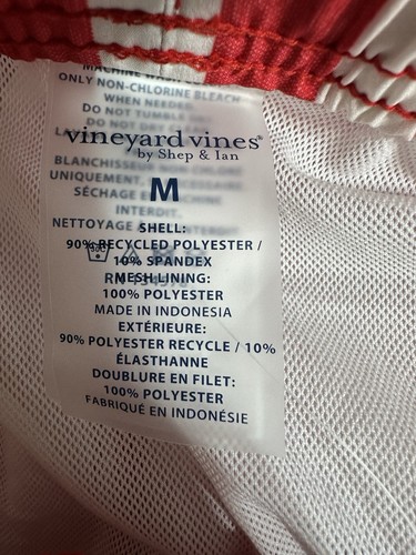 NWTS Vineyard Vines Swim Shorts Trunks 7” Inseam Mens Medium Stripes Red White - Picture 4 of 6