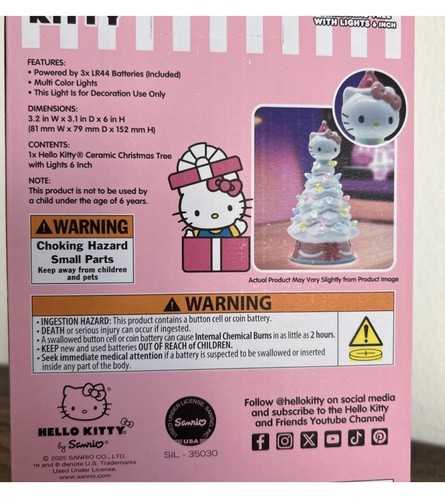 Hello Kitty Ceramic White Light Up Christmas Tree Multi Colors Lights 6” NWT - Picture 9 of 9