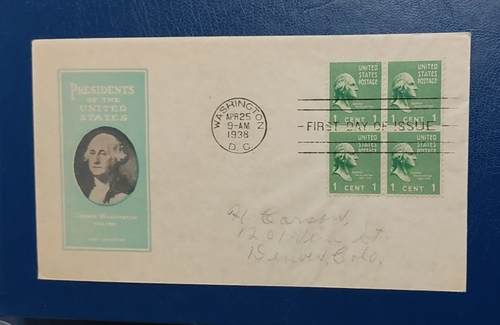 Fdc George Washington 1938, 1 cent green, Presidential Series - Picture 1 of 4