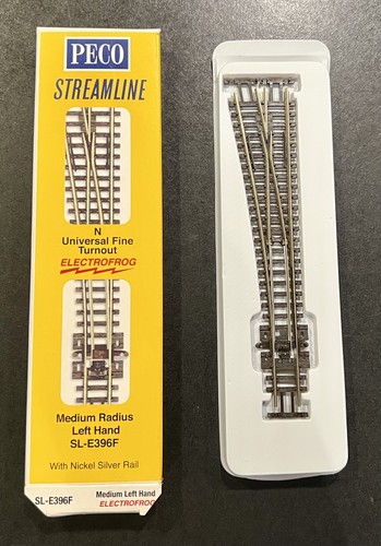 PECO Streamline SL-E396F Electrofrog N Scale Medium Radius Left Hand Turnout - Picture 3 of 5