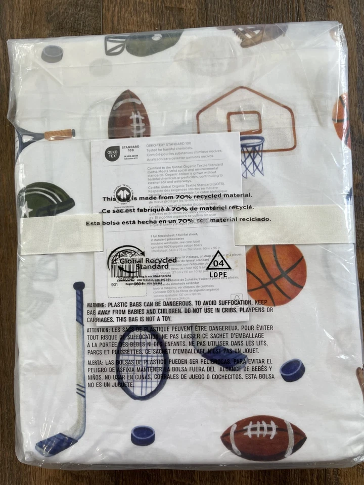 New Pottery Barn Kids All-Star Sports Organic FULL Sheet Set - Image 3 of 3