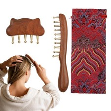 2 PCS Wooden Brass Scalp Massage Brush, Wide Tooth Massage Comb Hair Growth