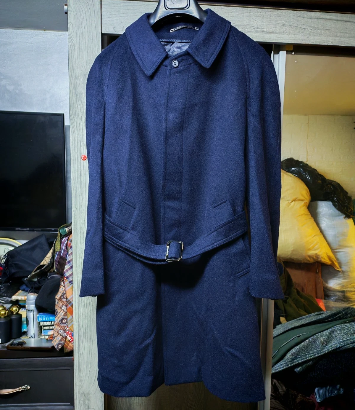 Vintage Werther classic pure wool navy belted raglan over coat 46R XL