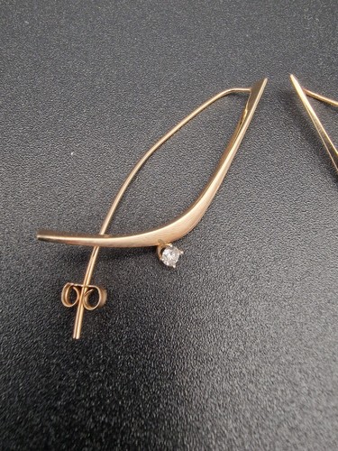 Betty Cooke 14ct Gold Diamond Earrings Boomerang 14K Genuine Designer RARE Vtg - Picture 3 of 22