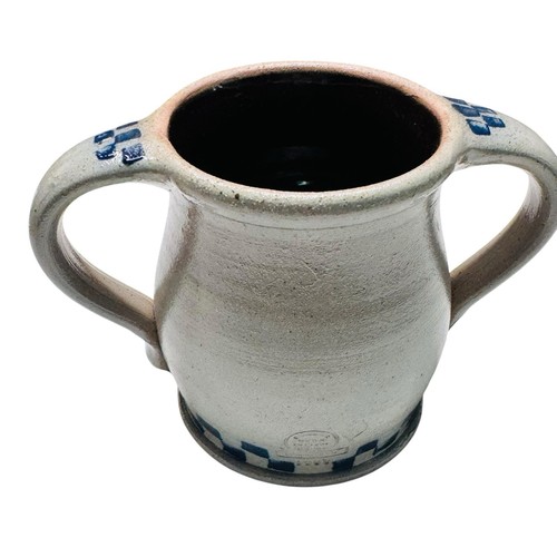 Rowe Pottery Works 1989 ABC Childs Two Handle Mug Cup Salt Glazed Stoneware - Picture 5 of 7