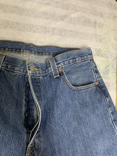 Levis 501 Jeans Men’s 36 Aprx 35x32 Original Blue Denim Button Fly Straight Fit - Picture 4 of 10