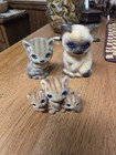 Vintage 3 Josef Originals Flocked Siamese , Tiger Striped Kitten Cats