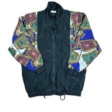 Robert Stock 80s Limited Silk Bomber Jacket Lightweight Abstract Street Art XL