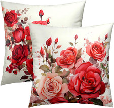Red Roses Throw Pillow Covers 18X18 Inch Set of 2, Valentine'S Day Decorative Pi