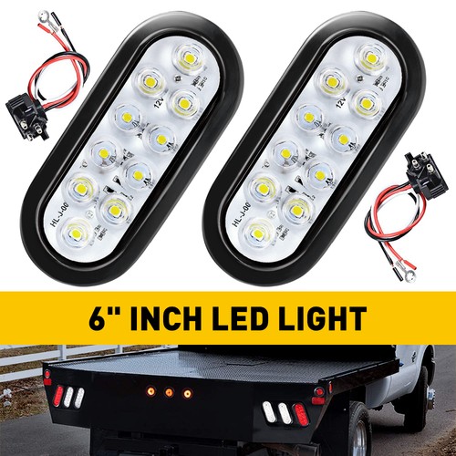 White 10 6" LED oval Trailer Truck Stop Turn Backup Tail Lights Flush Mount Lamp - Picture 1 of 11