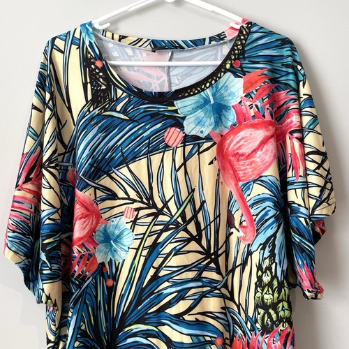 Blusa Top Loveu Dear Talla 1X Mujer Manga Corta Colorido Flamenco Floral - Imagen 2 de 9