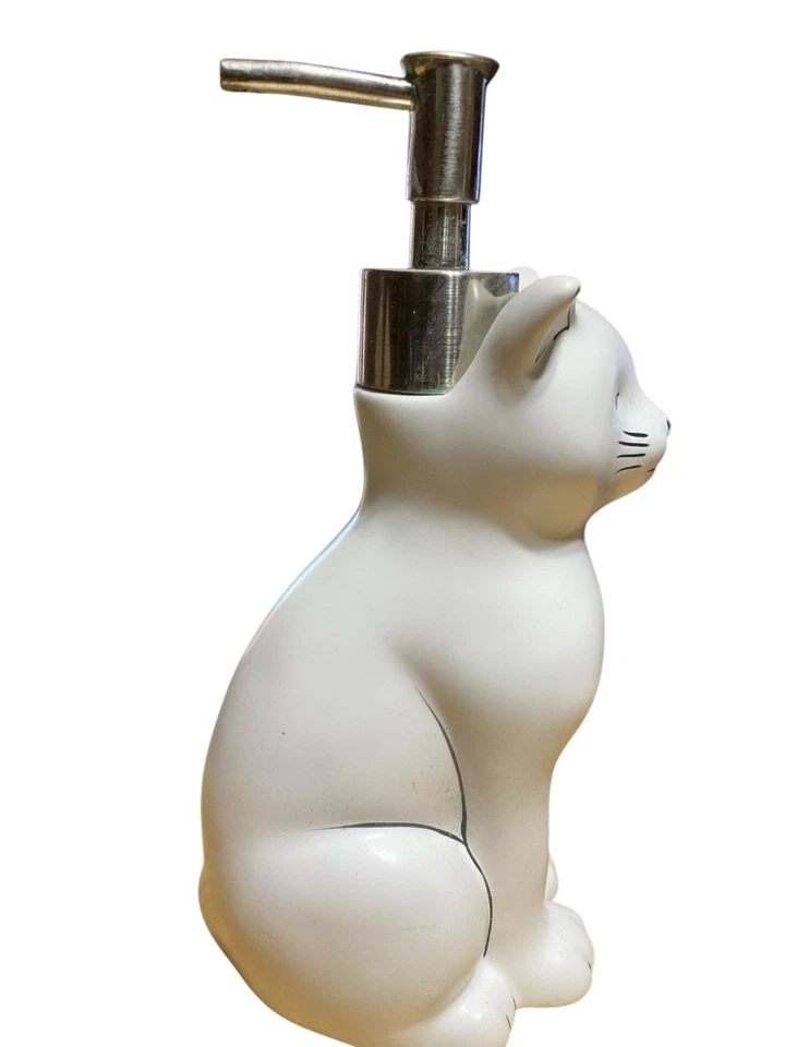 Dispensador de loción de jabón líquido en forma de gato cerámica blanca cocina moderna baño Foto 2 de 4
