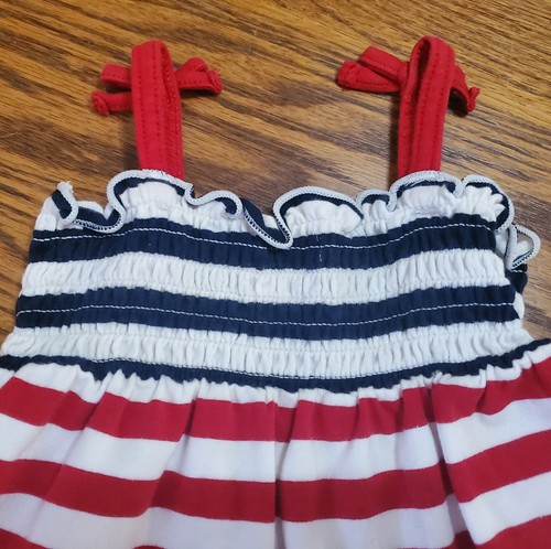 SUNDRESS 3-6M GIRLS RED WHITE BLUE STRIPES PATRIOTIC 100% COTTON CHILDRENS PLACE - Picture 7 of 14