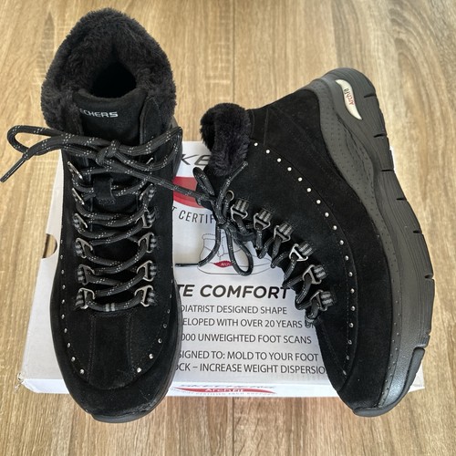SKECHERS Arch Fit Stiefeletten Schwarz Damen Größe UK 6,5 EU 39,5 Wildleder Kunstfell. " - Bild 2 von 14