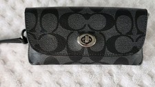 Coach Sunglass Case Gray/Black Signature Canvas  Smooth Leather NWOT
