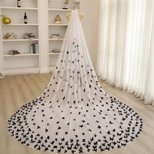 Black Satin Butterfly Veil Dancing Butterfly Wedding Veil Beautiful Bridal Veil