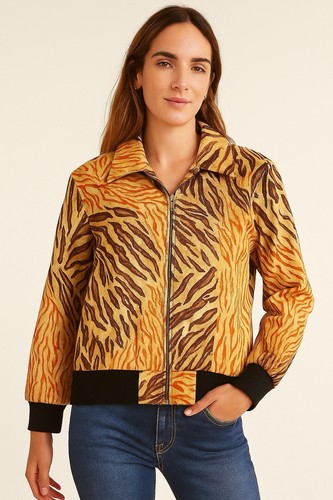 Vtg Spenser Jeremy 100% Silk Bomber Jacket Womens L Full Zip Animal Print Retro - Picture 16 of 16
