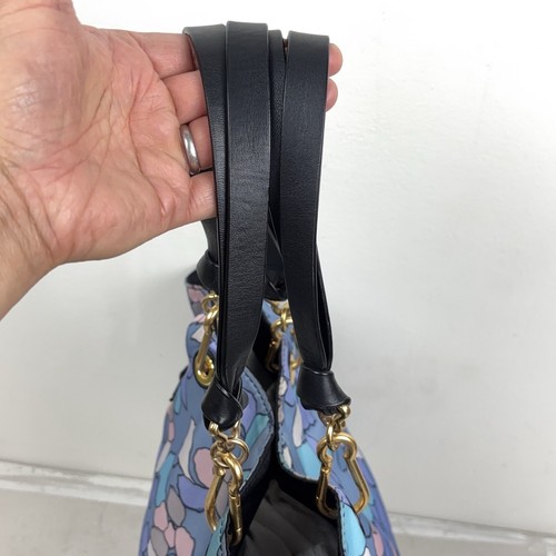 Marc Jacobs Large Flower Floral Tote Blue Pink W/ leather chain Handle w/ Bows - Picture 13 of 17