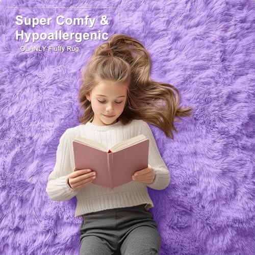 2x3 Machine Washable Small Bedside Rug, Soft Fluffy Shaggy 2x3 Feet Purple - Bild 5 von 6