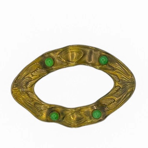 Antique Victorian Sash Pin Brooch Green Stone C Clasp Art Noveau Gold Tone Oval - Picture 1 of 7