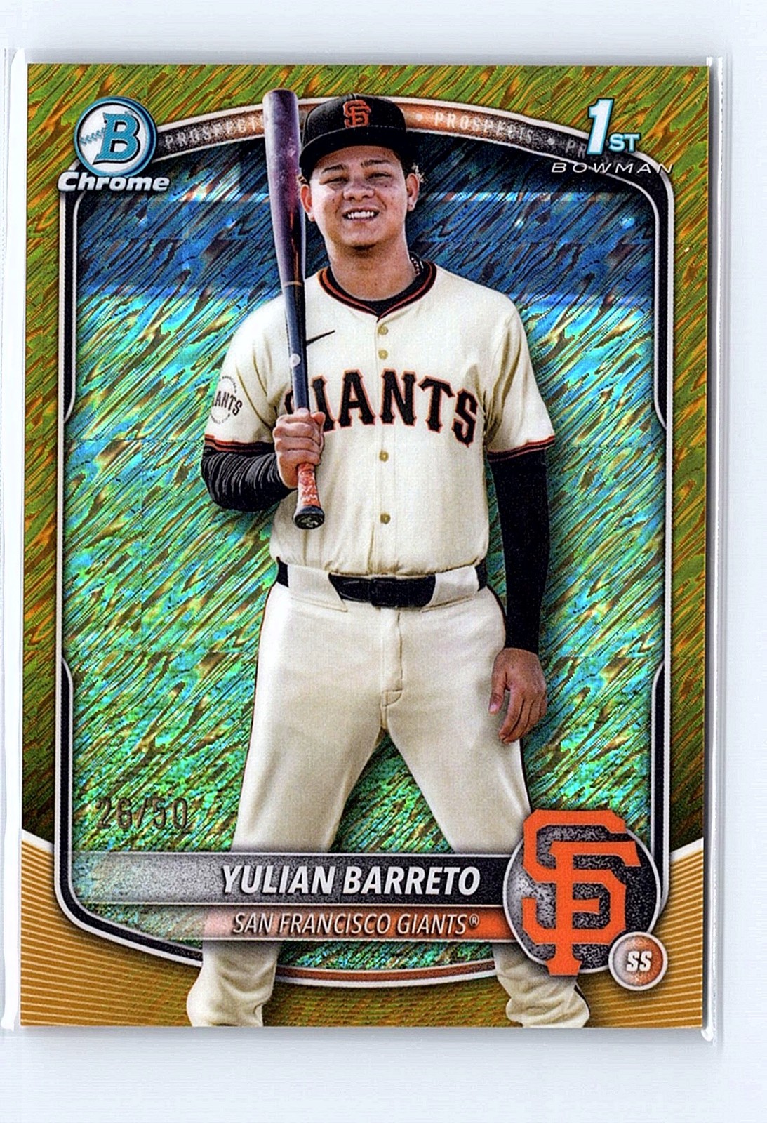 2025 Bowman Chrome Yulian Barreto #BCP-229 Prospects Gold Shimmer #/50