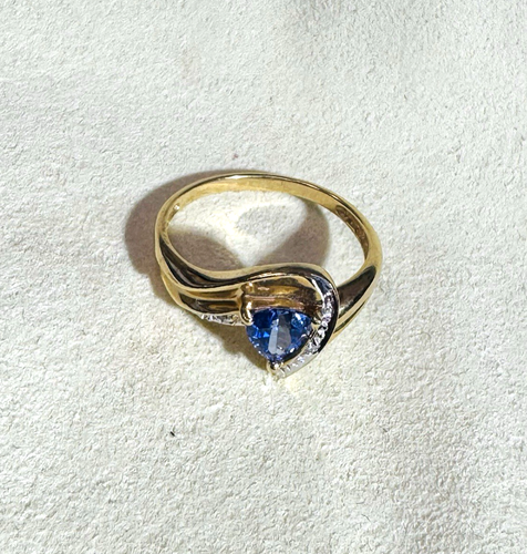 Anillo Tanzanita Natural y Diamantes Oro Amarillo 14K Talla 7 - Imagen 2 de 6