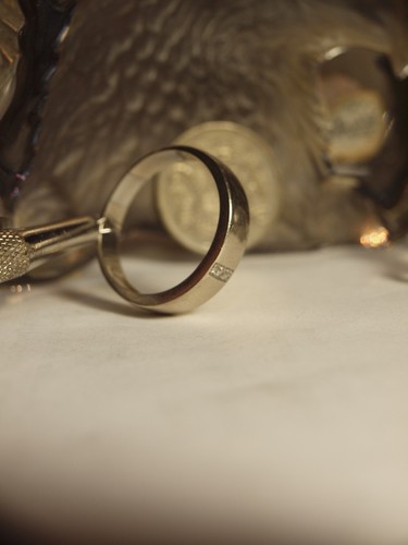 MHJ 9K WHITE GOLD NATURAL DIAMOND WEDDER RING - READ DESCRIPTION ! - Bild 9 von 10