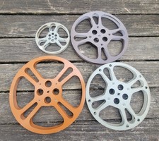LOT OF 4 VINTAGE METAL FILM REELS 12" - 10 1/2" - 7" MISC BRANDS LOT A