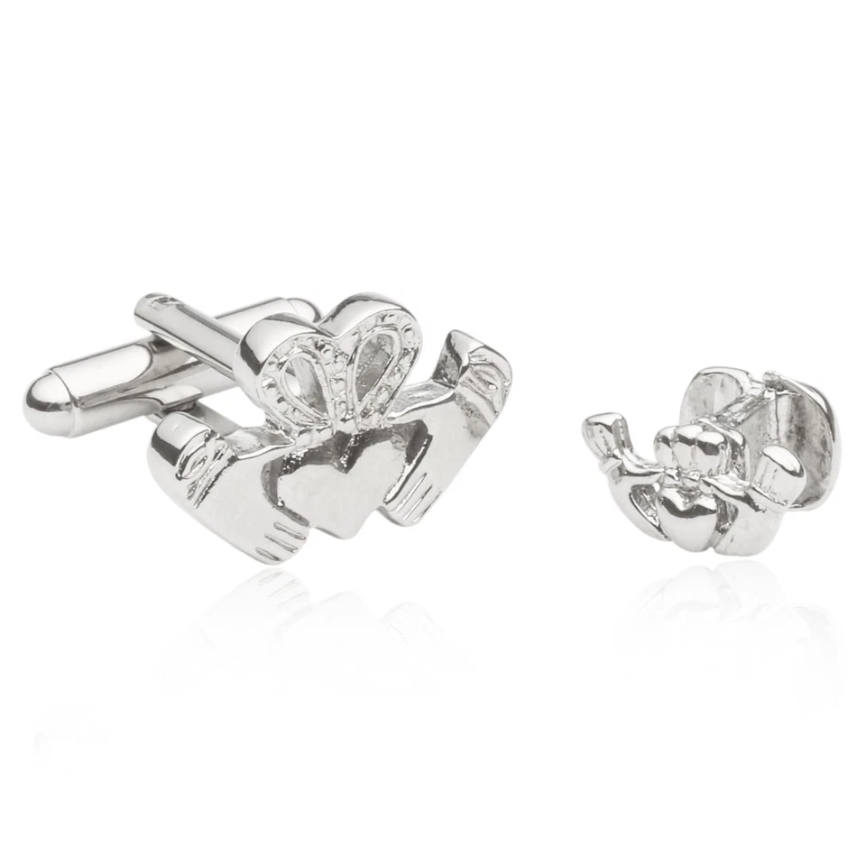 Caja de regalo de gemelos y tachuelas de plata Irish Claddagh joyería para hombre” Foto 2 de 4