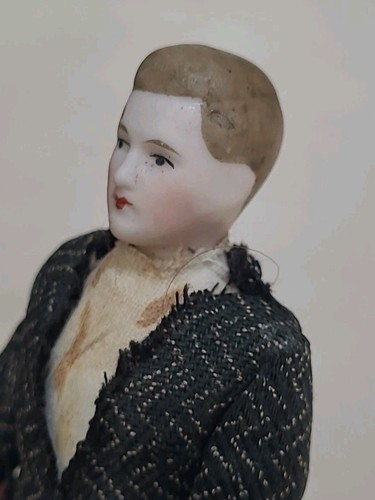 Antique Dollhouse Doll Bisque Dad Man Father German 4.5" Tall Wearing Suit - Picture 4 of 9