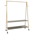 Clothes Rack Natural Bamboo 132cm with Shelves & Wheels Foldable Wooden CoatRail