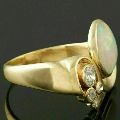 2Ct Oval Cut Fire Opal Lab Created Diamond Engagement Ring 14KYellow Gold Plated - Picture 6 of 6