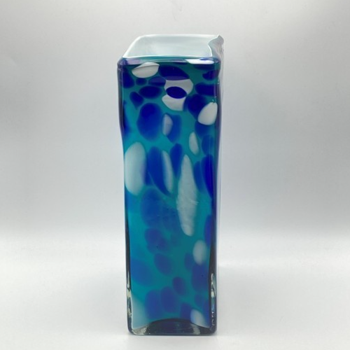 Vtg Murano Rectangle Blue Vase Large 10” Cased Art Glass Donut Hole Dual-Chamber - Picture 5 of 24
