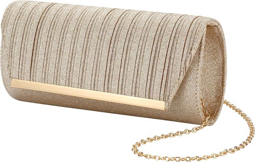 Womens Evening Clutch Bridal Prom Handbag shoulder bag Wedding Rose Gold C