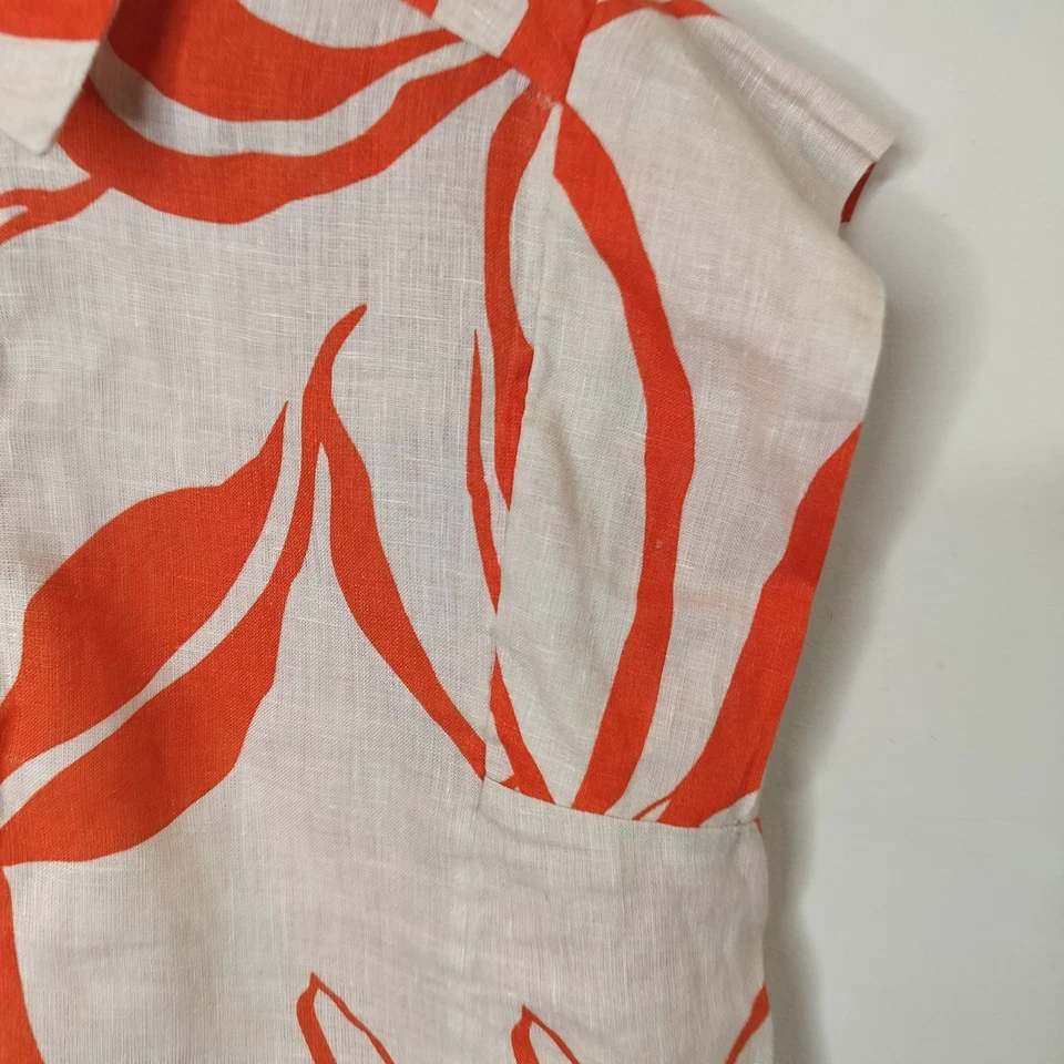 Camisa feminina de linho Chico's tamanho 2 (00) floral tropical manga curta quadrada - Imagem 3 de 4