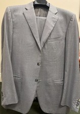 Canali 52L Gray Pinstripe Wool Suit 42L 36x34 Made Italy Bemberg Cupro
