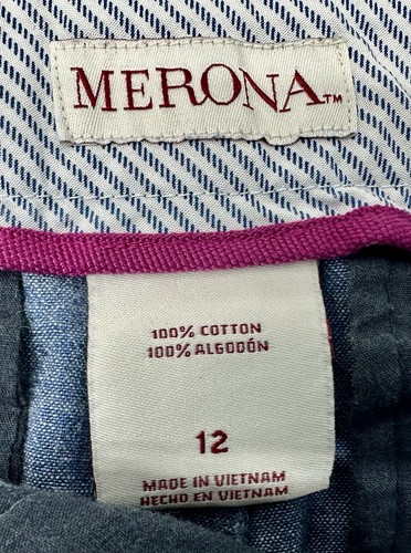 Pantalones Cortos MERONA Para Mujer Azul Cambray Elegante Informal Vacaciones Algodón Talla 12 - Imagen 13 de 13